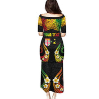 Personalised Malampa Fiji Day Puletasi Polynesian Tattoo and Plumeria Reggae Color