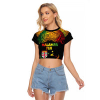 Personalised Malampa Fiji Day Raglan Cropped T Shirt Polynesian Tattoo and Plumeria Reggae Color LT03 Female Reggae - Polynesian Pride