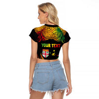 Personalised Malampa Fiji Day Raglan Cropped T Shirt Polynesian Tattoo and Plumeria Reggae Color LT03 - Polynesian Pride