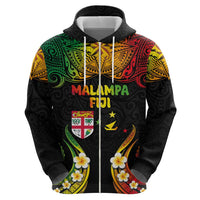 Personalised Malampa Fiji Day Zip Hoodie Polynesian Tattoo and Plumeria Reggae Color LT03 - Polynesian Pride