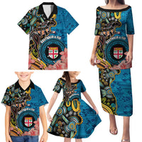 Fiji and Australia Kangaroos Family Matching Puletasi and Hawaiian Shirt Indigenous Aboriginal and Fijian Masi Tribal Tattoo LT03 - Polynesian Pride
