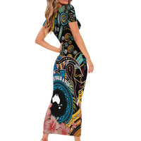 Fiji and Australia Kangaroos Family Matching Short Sleeve Bodycon Dress and Hawaiian Shirt Indigenous Aboriginal and Fijian Masi Tribal Tattoo LT03 - Polynesian Pride