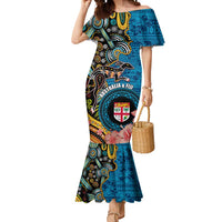 Fiji and Australia Kangaroos Mermaid Dress Indigenous Aboriginal and Fijian Masi Tribal Tattoo LT03 Women Blue - Polynesian Pride