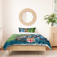 Fiji and New Zealand Tui Bird Bedding Set Koru Fern Leafs and Palm Tree With Plumeria