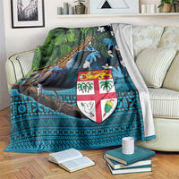 Fiji and New Zealand Tui Bird Blanket Koru Fern Leafs and Palm Tree With Plumeria