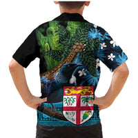 Fiji and New Zealand Tui Bird Family Matching Mermaid Dress and Hawaiian Shirt Koru Fern Leafs and Palm Tree With Plumeria LT03 - Polynesian Pride