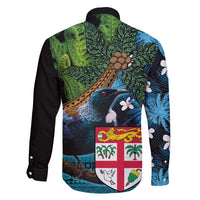 Fiji and New Zealand Tui Bird Family Matching Summer Maxi Dress and Hawaiian Shirt Koru Fern Leafs and Palm Tree With Plumeria