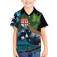 Fiji and New Zealand Tui Bird Hawaiian Shirt Koru Fern Leafs and Palm Tree With Plumeria