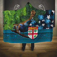 Fiji and New Zealand Tui Bird Hooded Blanket Koru Fern Leafs and Palm Tree With Plumeria LT03 - Polynesian Pride