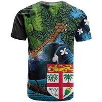 Fiji and New Zealand Tui Bird T Shirt Koru Fern Leafs and Palm Tree With Plumeria LT03 - Polynesian Pride