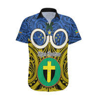Personalised Vanuatu Tafea Province Hawaiian Shirt Pig Tusk Mix Maori Pattern and Namele Leaf LT03 Blue - Polynesian Pride