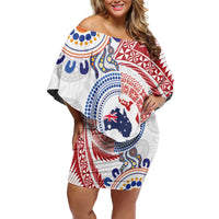 Tongan and Australian Culture Together Family Matching Off Shoulder Short Dress and Hawaiian Shirt Ngatu Art Tribal Aboriginal Tattoo Pattern - Polynesian Pride