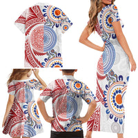 Tongan and Australian Culture Together Family Matching Short Sleeve Bodycon Dress and Hawaiian Shirt Ngatu Art Tribal Aboriginal Tattoo Pattern - Polynesian Pride