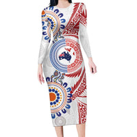 Tongan and Australian Culture Together Long Sleeve Bodycon Dress Ngatu Art Tribal Aboriginal Tattoo Pattern - Polynesian Pride