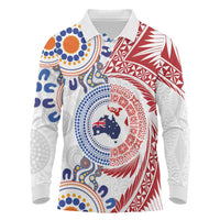 Tongan and Australian Culture Together Long Sleeve Polo Shirt Ngatu Art Tribal Aboriginal Tattoo Pattern - Polynesian Pride