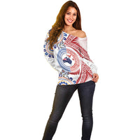 Tongan and Australian Culture Together Off Shoulder Sweater Ngatu Art Tribal Aboriginal Tattoo Pattern - Polynesian Pride
