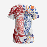 Tongan and Australian Culture Together Scrub Top Ngatu Art Tribal Aboriginal Tattoo Pattern - Polynesian Pride