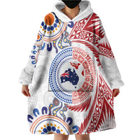 Tongan and Australian Culture Together Wearable Blanket Hoodie Ngatu Art Tribal Aboriginal Tattoo Pattern - Polynesian Pride