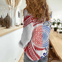 Tongan and Australian Culture Together Women Casual Shirt Ngatu Art Tribal Aboriginal Tattoo Pattern - Polynesian Pride