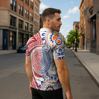 Tongan and Australian Culture Together Zipper Polo Shirt Ngatu Art Tribal Aboriginal Tattoo Pattern - Polynesian Pride