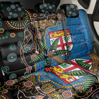Fijian and Australian Culture Together Back Car Seat Cover Aboriginal Art and Tapa Motifs with Kangaroo and Palm Tree - Polynesian Pride