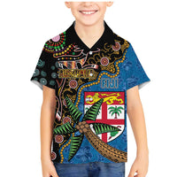 Fijian and Australian Culture Together Family Matching Mermaid Dress and Hawaiian Shirt Aboriginal Art and Tapa Motifs with Kangaroo and Palm Tree - Polynesian Pride