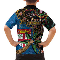 Fijian and Australian Culture Together Family Matching Puletasi and Hawaiian Shirt Aboriginal Art and Tapa Motifs with Kangaroo and Palm Tree - Polynesian Pride