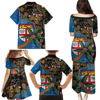 Fijian and Australian Culture Together Family Matching Puletasi and Hawaiian Shirt Aboriginal Art and Tapa Motifs with Kangaroo and Palm Tree - Polynesian Pride
