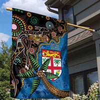 Fijian and Australian Culture Together Garden Flag Aboriginal Art and Tapa Motifs with Kangaroo and Palm Tree - Polynesian Pride