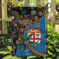 Fijian and Australian Culture Together Garden Flag Aboriginal Art and Tapa Motifs with Kangaroo and Palm Tree - Polynesian Pride