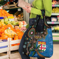 Fijian and Australian Culture Together Grocery Bag Aboriginal Art and Tapa Motifs with Kangaroo and Palm Tree - Polynesian Pride