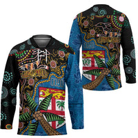 Fijian and Australian Culture Together Hockey Jersey Aboriginal Art and Tapa Motifs with Kangaroo and Palm Tree LT03 - Polynesian Pride