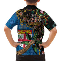 Fijian and Australian Culture Together Kid Hawaiian Shirt Aboriginal Art and Tapa Motifs with Kangaroo and Palm Tree LT03 - Polynesian Pride