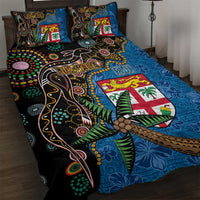 Fijian and Australian Culture Together Quilt Bed Set Aboriginal Art and Tapa Motifs with Kangaroo and Palm Tree - Polynesian Pride