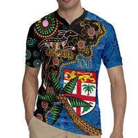 Fijian and Australian Culture Together Rugby Jersey Aboriginal Art and Tapa Motifs with Kangaroo and Palm Tree - Polynesian Pride