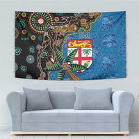 Fijian and Australian Culture Together Tapestry Aboriginal Art and Tapa Motifs with Kangaroo and Palm Tree - Polynesian Pride