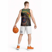 Papua New Guinea and Australia Together Basketball Jersey Bird of Paradise and Kangaroo Melanesian Aboriginal Motifs LT03 - Polynesian Pride