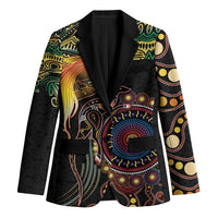 Papua New Guinea and Australia Together Blazer Bird of Paradise and Kangaroo Melanesian Aboriginal Motifs - Polynesian Pride