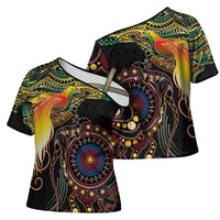 Papua New Guinea and Australia Together Cross Shoulder Shirt Bird of Paradise and Kangaroo Melanesian Aboriginal Motifs LT03 - Polynesian Pride