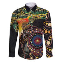 Papua New Guinea and Australia Together Family Matching Off The Shoulder Long Sleeve Dress and Hawaiian Shirt Bird of Paradise and Kangaroo Melanesian Aboriginal Motifs - Polynesian Pride