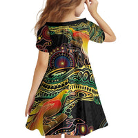Papua New Guinea and Australia Together Family Matching Off Shoulder Maxi Dress and Hawaiian Shirt Bird of Paradise and Kangaroo Melanesian Aboriginal Motifs - Polynesian Pride