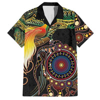 Papua New Guinea and Australia Together Family Matching Puletasi and Hawaiian Shirt Bird of Paradise and Kangaroo Melanesian Aboriginal Motifs - Polynesian Pride