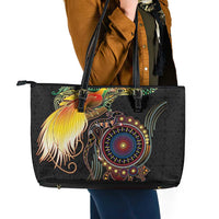 Papua New Guinea and Australia Together Leather Tote Bag Bird of Paradise and Kangaroo Melanesian Aboriginal Motifs - Polynesian Pride
