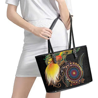 Papua New Guinea and Australia Together Leather Tote Bag Bird of Paradise and Kangaroo Melanesian Aboriginal Motifs - Polynesian Pride