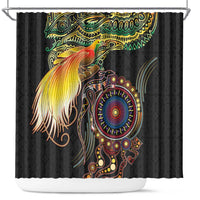 Papua New Guinea and Australia Together Shower Curtain Bird of Paradise and Kangaroo Melanesian Aboriginal Motifs - Polynesian Pride