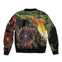 Papua New Guinea and Australia Together Sleeve Zip Bomber Jacket Bird of Paradise and Kangaroo Melanesian Aboriginal Motifs - Polynesian Pride