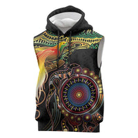 Papua New Guinea and Australia Together Sleeveless Hoodie Bird of Paradise and Kangaroo Melanesian Aboriginal Motifs LT03 Black - Polynesian Pride