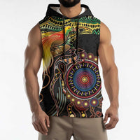 Papua New Guinea and Australia Together Sleeveless Hoodie Bird of Paradise and Kangaroo Melanesian Aboriginal Motifs LT03 - Polynesian Pride