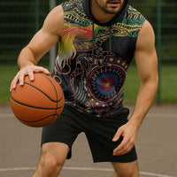 Papua New Guinea and Australia Together Sleeveless Hoodie Bird of Paradise and Kangaroo Melanesian Aboriginal Motifs LT03 - Polynesian Pride