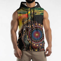 Papua New Guinea and Australia Together Sleeveless Zip Hoodie Bird of Paradise and Kangaroo Melanesian Aboriginal Motifs LT03 - Polynesian Pride